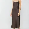 Current Air Midi Dresses-Silk Bias Midi Dress BROWN