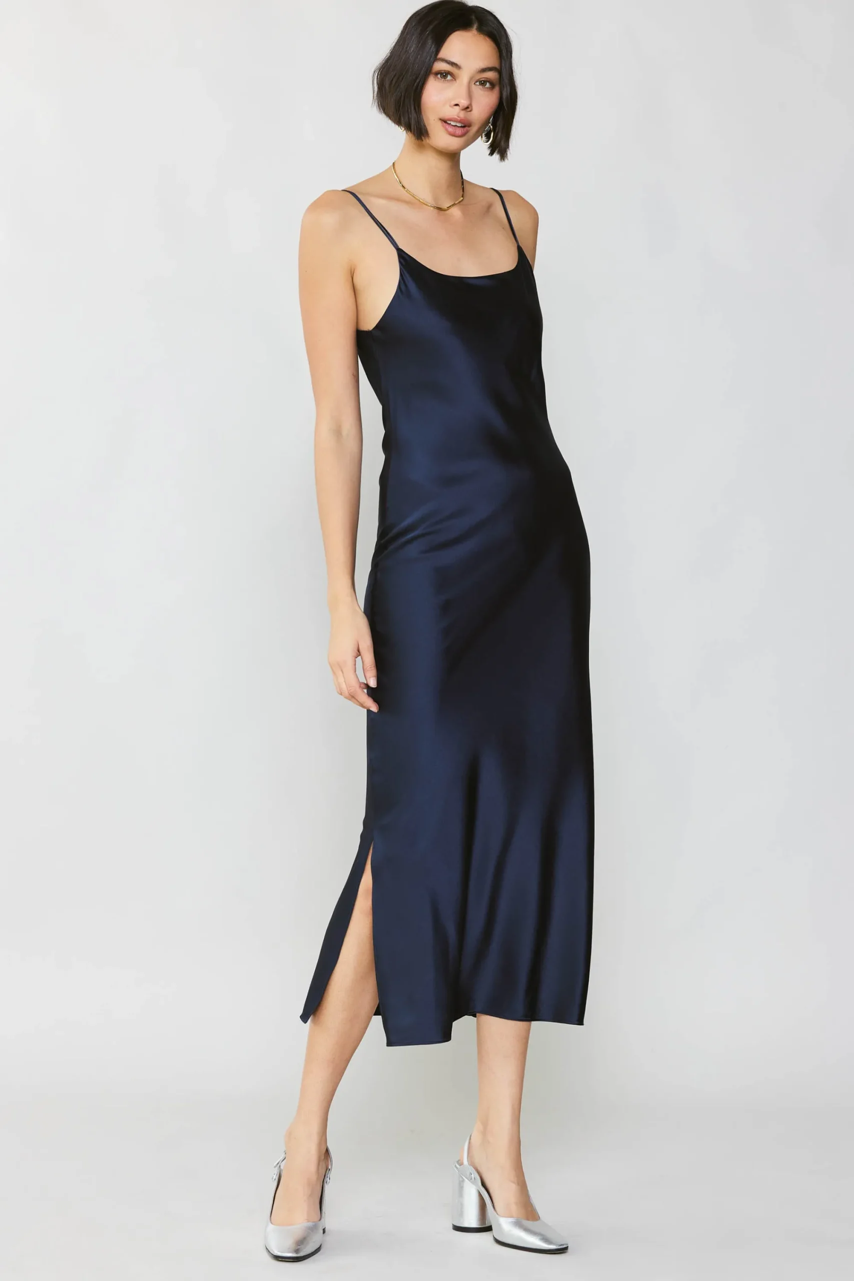 Current Air Midi Dresses-Silk Bias Midi Dress NAVY