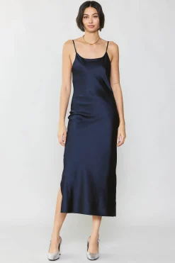 Current Air Midi Dresses-Silk Bias Midi Dress NAVY