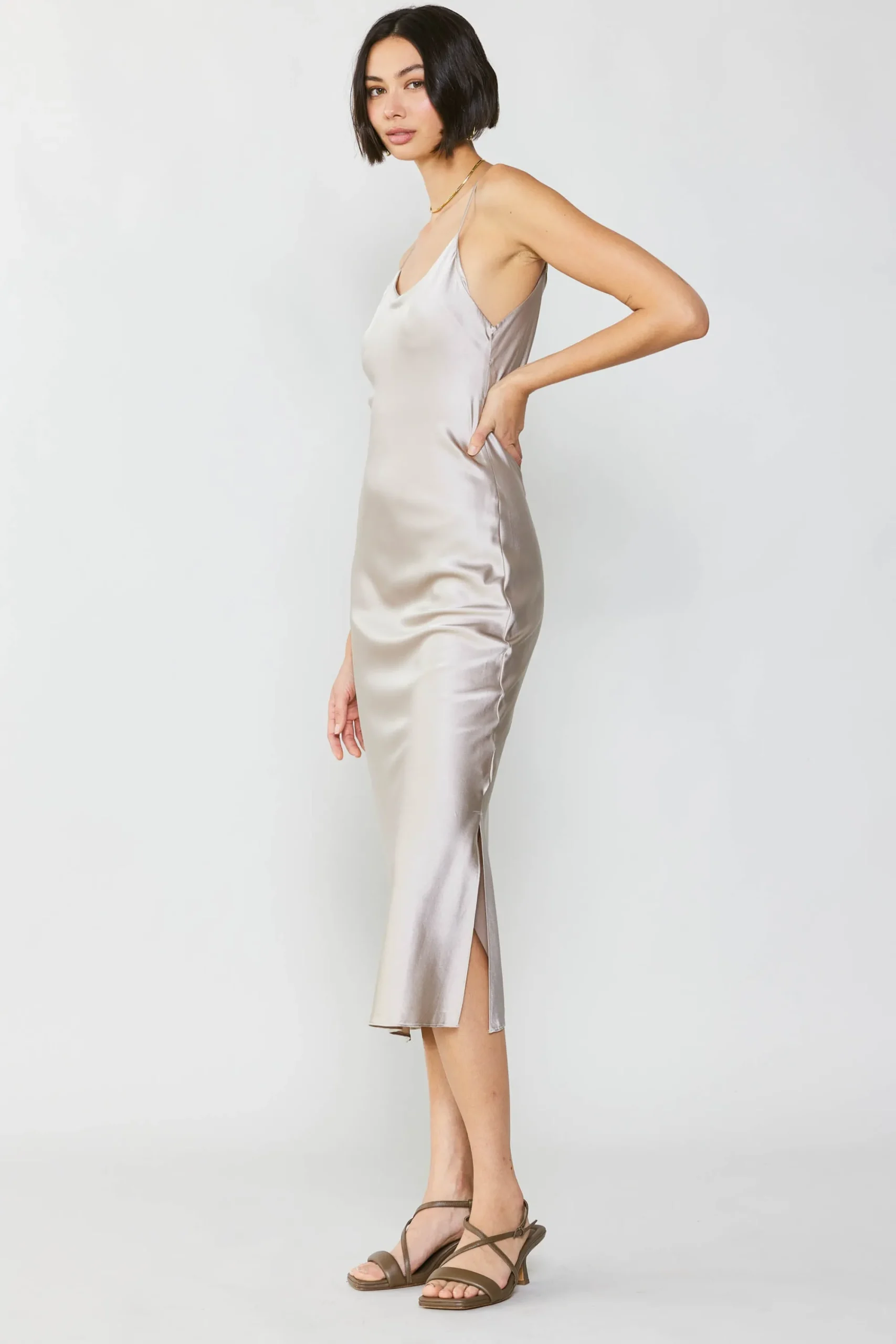 Current Air Midi Dresses-Silk Bias Midi Dress CHAMPAGNE