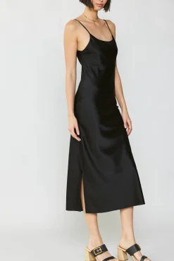 Current Air Midi Dresses-Silk Bias Midi Dress BLACK