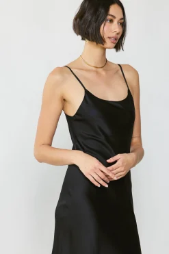 Current Air Midi Dresses-Silk Bias Midi Dress BLACK