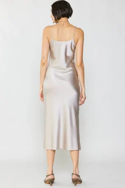 Current Air Midi Dresses-Silk Bias Midi Dress CHAMPAGNE