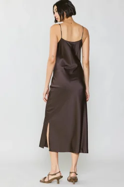 Current Air Midi Dresses-Silk Bias Midi Dress BROWN