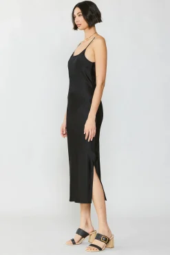 Current Air Midi Dresses-Silk Bias Midi Dress BLACK