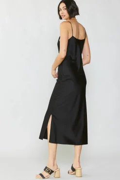 Current Air Midi Dresses-Silk Bias Midi Dress BLACK