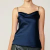 Current Air Sleeveless Tops-Silk Cowl Neck Cami NAVY