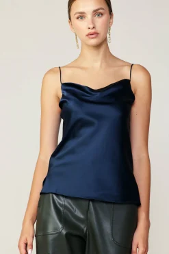 Current Air Sleeveless Tops-Silk Cowl Neck Cami NAVY