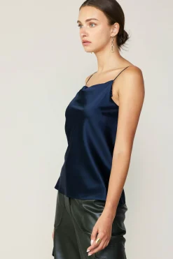 Current Air Sleeveless Tops-Silk Cowl Neck Cami NAVY