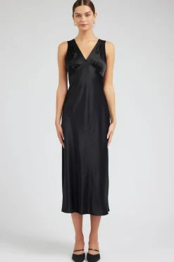 Current Air Maxi Dresses-Silk Sweetheart Maxi Dress BLACK