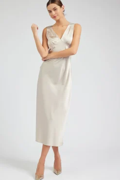 Current Air Maxi Dresses-Silk Sweetheart Maxi Dress CHAMPAGNE