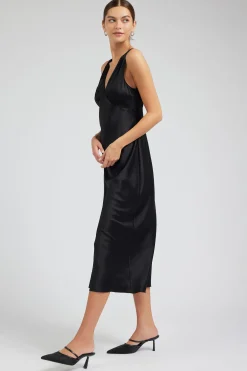 Current Air Maxi Dresses-Silk Sweetheart Maxi Dress BLACK
