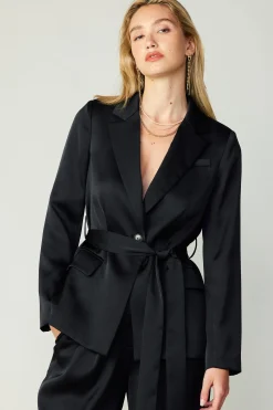 Current Air Coats & Jackets-Silky Belted Blazer BLACK