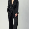 Current Air Pants-Silky Pintucked Trousers BLACK