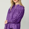 Current Air Long Sleeve Tops-Smocked Cuff Blouse HYPERVIOLET
