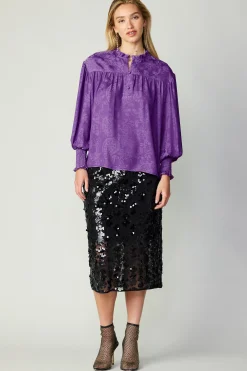 Current Air Long Sleeve Tops-Smocked Cuff Blouse HYPERVIOLET