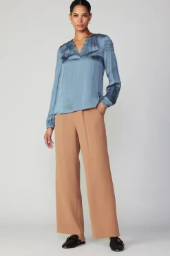 Current Air Long Sleeve Tops-Smocked Sleeve Blouse DUSTYSKY