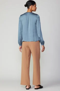 Current Air Long Sleeve Tops-Smocked Sleeve Blouse DUSTYSKY