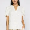 Current Air Short Sleeve Tops-Smocked Sleeve Top IVORY