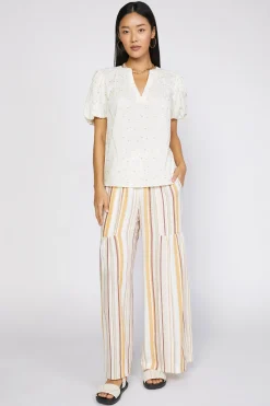 Current Air Short Sleeve Tops-Smocked Sleeve Top IVORY