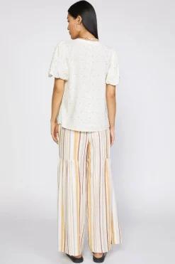 Current Air Short Sleeve Tops-Smocked Sleeve Top IVORY