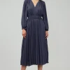 Current Air Midi Dresses-Smocked Vneck Midi Dress DARKSLATENAVY