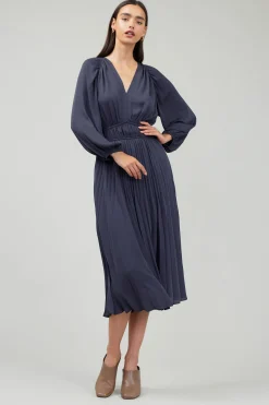 Current Air Midi Dresses-Smocked Vneck Midi Dress DARKSLATENAVY