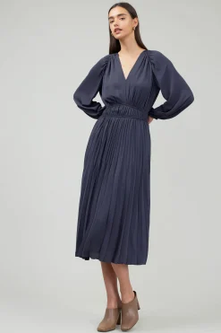 Current Air Midi Dresses-Smocked Vneck Midi Dress DARKSLATENAVY