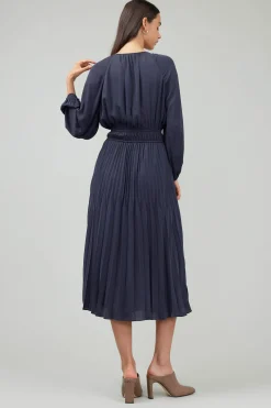 Current Air Midi Dresses-Smocked Vneck Midi Dress DARKSLATENAVY