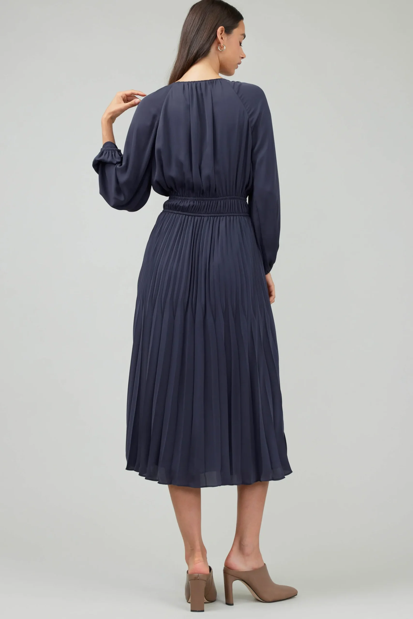 Current Air Midi Dresses-Smocked Vneck Midi Dress DARKSLATENAVY