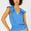 Current Air Sleeveless Tops-Smocked Waist Cap Sleeve Top FADEDBLUE