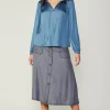 Current Air Long Sleeve Tops-Smocked Yoke Blouse AEGEANBLUE