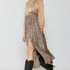 Current Air Skirts-Snake Print Midi Skirt BROWN