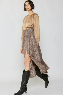 Current Air Skirts-Snake Print Midi Skirt BROWN