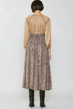 Current Air Skirts-Snake Print Midi Skirt BROWN
