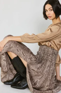 Current Air Skirts-Snake Print Midi Skirt BROWN