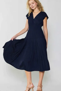 Current Air Midi Dresses-Sophia Flutter Sleeve Midi Dress NAVY