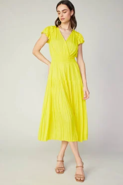 Current Air Midi Dresses-Sophia Flutter Sleeve Midi Dress PINEAPPLE