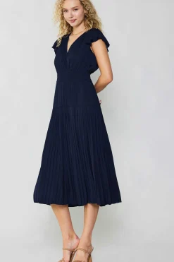 Current Air Midi Dresses-Sophia Flutter Sleeve Midi Dress NAVY