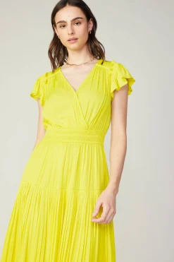 Current Air Midi Dresses-Sophia Flutter Sleeve Midi Dress PINEAPPLE