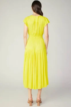 Current Air Midi Dresses-Sophia Flutter Sleeve Midi Dress PINEAPPLE