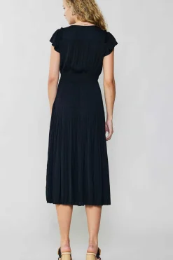 Current Air Midi Dresses-Sophia Flutter Sleeve Midi Dress BLACK