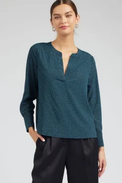 Current Air Long Sleeve Tops-Sparkle Blouse DEEPTEAL