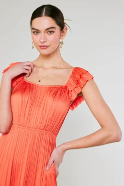 Current Air Midi Dresses-Square Neck Flutter Sleeve Midi Dress ORANGERED