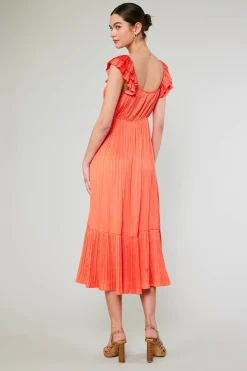 Current Air Midi Dresses-Square Neck Flutter Sleeve Midi Dress ORANGERED