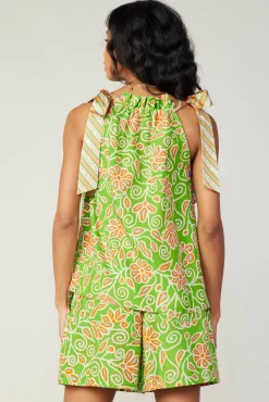 Current Air Sleeveless Tops-Striped Bow Floral Top GREENORANGEMLT