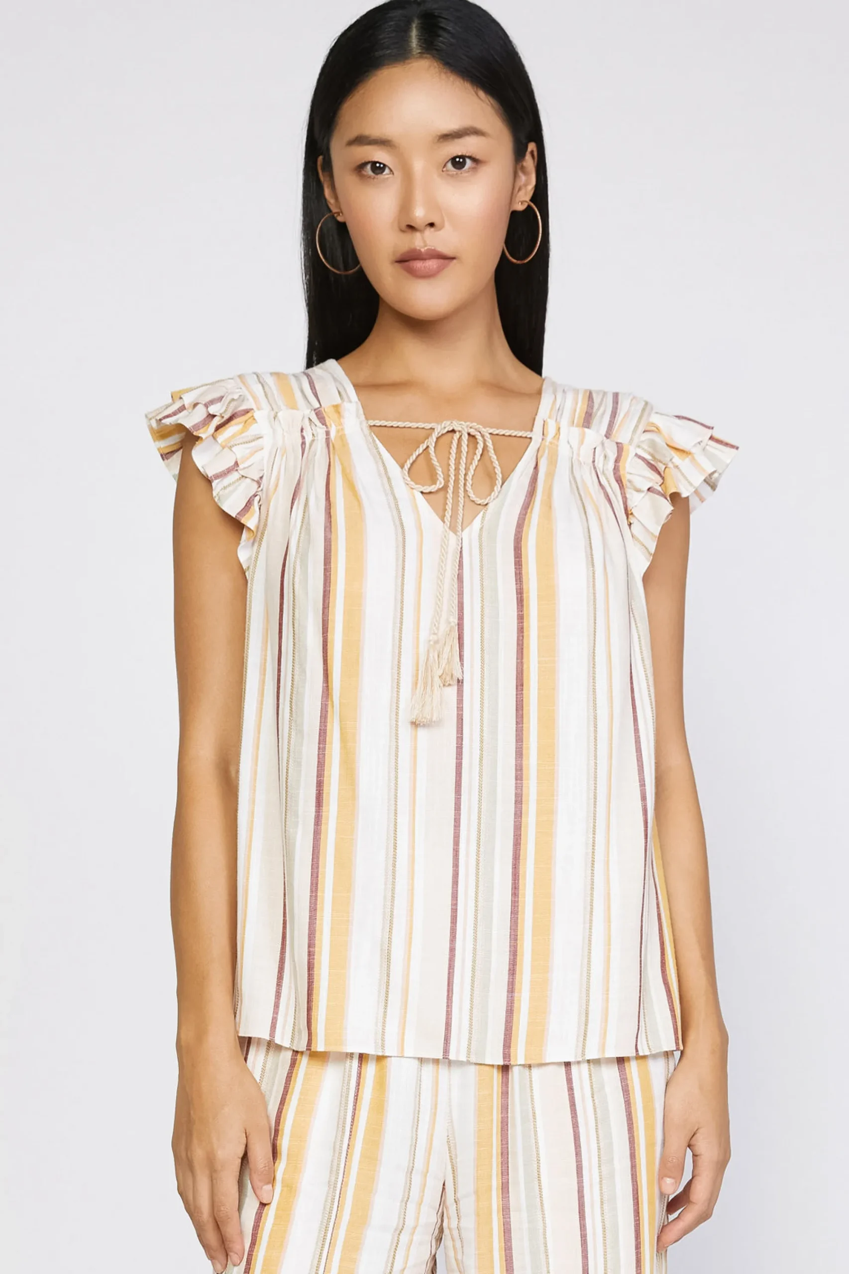 Current Air Sleeveless Tops-Striped Flutter Sleeve Top MULTISTRIPE