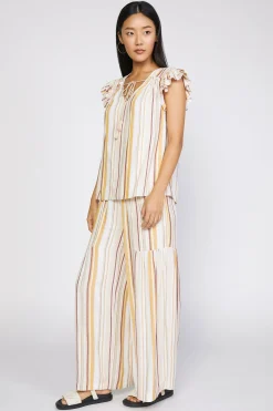 Current Air Sleeveless Tops-Striped Flutter Sleeve Top MULTISTRIPE