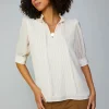 Current Air Short Sleeve Tops-Striped Structured Sleeve Blouse NATURALSTRIPE