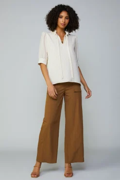 Current Air Short Sleeve Tops-Striped Structured Sleeve Blouse NATURALSTRIPE